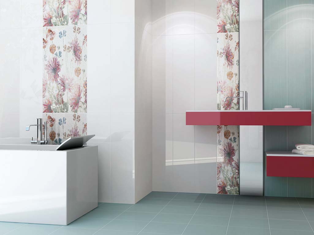 Revestimiento baño donde aparece un cuarto de baño con la cerámica BLANCO de la marca Terradecor de Grup Gamma.