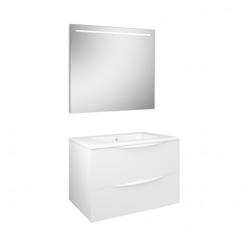 Conjunto mueble de baño suspendido y lavabo Baho LUCCA 100 cm con lavabo y espejo LED