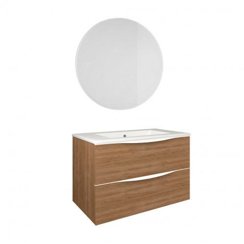 Conjunto mueble de baño suspendido Baho LUCCA 80 cm con lavabo integrado y espejo redondo