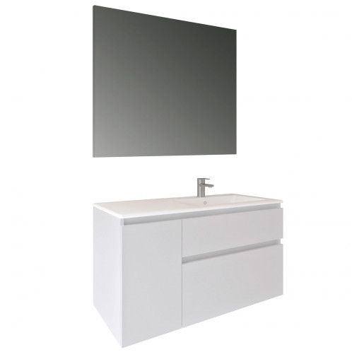 Conjunto MANNING asimétrico con lavabo y espejo blanco brillo 100cm
