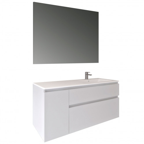 Conjunto MANNING asimétrico con lavabo y espejo blanco brillo 120cm