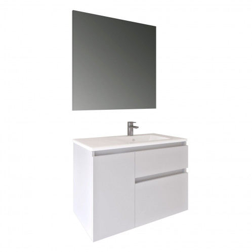 Conjunto MANNING asimétrico con lavabo y espejo blanco brillo 80cm