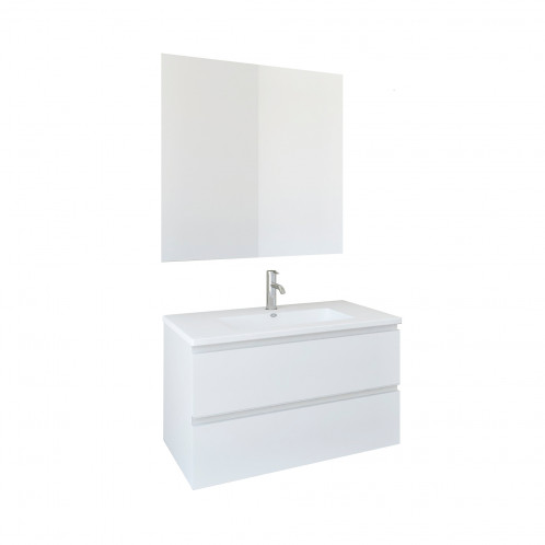 Conjunto mueble con lavabo y espejo Baho LINE II blanco 80 cm 2 cajones