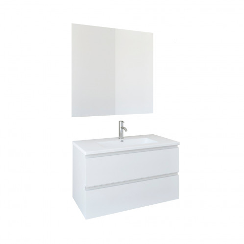 Conjunto mueble con lavabo y espejo Baho LINE II blanco mate 80 cm 2 cajones