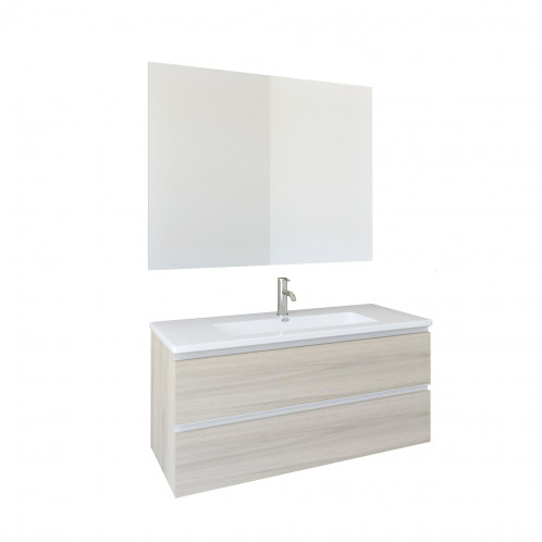 Conjunto mueble con lavabo y espejo Baho LINE II olmo blanco 100 cm 2 cajones