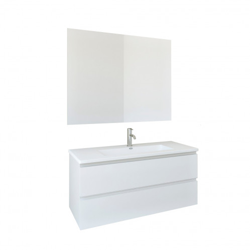 Conjunto mueble con lavabo y espejo Baho LINE II blanco mate 100 cm 2 cajones