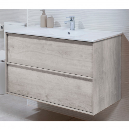 Conjunto mueble suspendido y lavabo Baho FRAME pino gris 80 cm