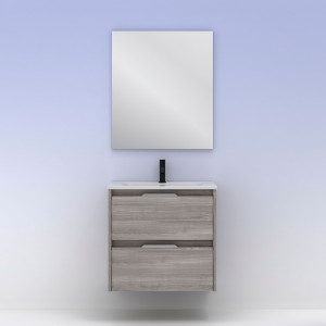 Conjunto Amizuva SUKI con espejo gris arenado 2 cajones 60 cm