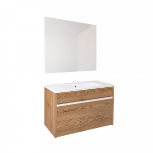 Conjunto mueble de baño suspendido con lavabo y espejo Baho PARK alerce marrón 80 cm