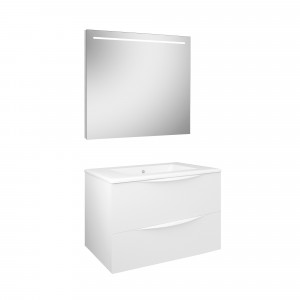 Conjunto mueble de baño suspendido y lavabo Baho LUCCA 100 cm con lavabo y espejo LED