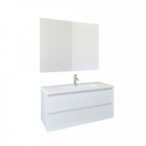 Conjunto mueble con lavabo y espejo Baho LINE II blanco 100 cm 2 cajones