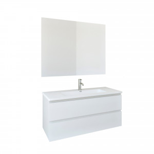 Conjunto mueble con lavabo y espejo Baho LINE II blanco mate 100 cm 2 cajones