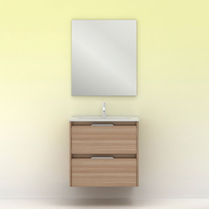 Conjunto Amizuva SUKI con espejo nogal arenado 2 cajones 60 cm