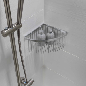 Contenedor de ducha esquinero de Baho en aluminio brillante