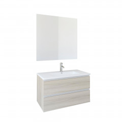 Conjunto mueble con lavabo y espejo Baho LINE II olmo blanco 80 cm 2 cajones