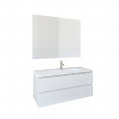 Conjunto mueble con lavabo y espejo Baho LINE II blanco 100 cm 2 cajones