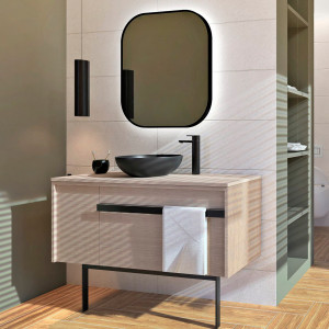 Conjunt moble de bany amb lavabo i mirall Baho PARK roure glandstone blanc 100 cm